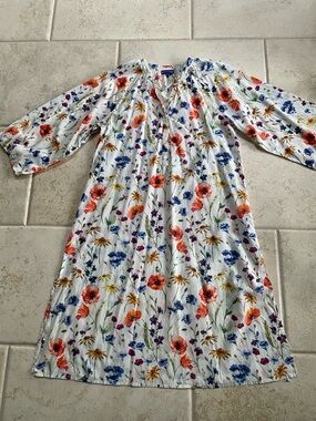 Ros Garden Floral White Cotton Dress with Multicolor Print Size XL